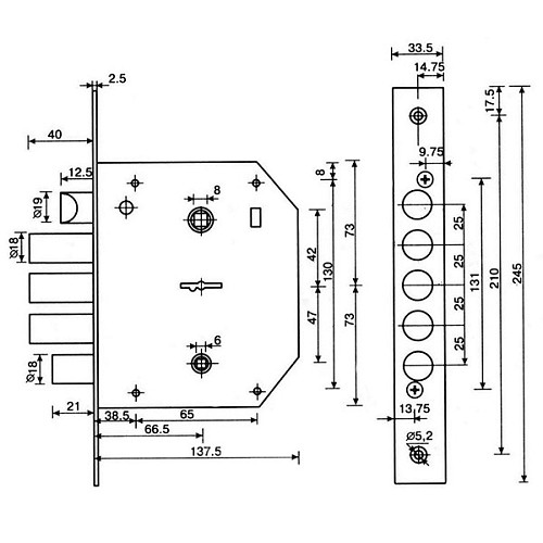 Механізм замка APECS T-21/S6 лівий (BS66,5*42мм) NI нікель - Фото №2