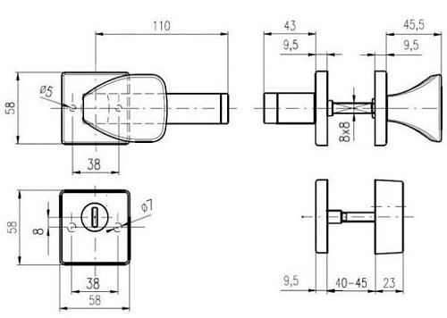 Ручки на розетте ROSTEX Quadrum H58 фиксированная-нажимная нержавеющая сталь матовая - Фото №6