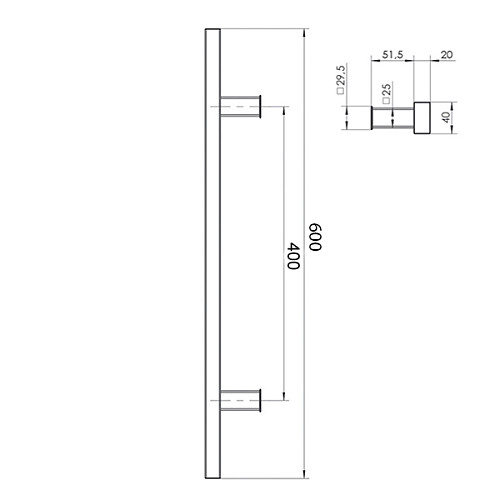 Ручки скобы WALA QA10 600/400.90 (комплект) труба 40*20 черный матовый - Фото №3