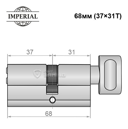 Циліндр IMPERIAL латунь 68T (37*31T) нікель сатин - Фото №4
