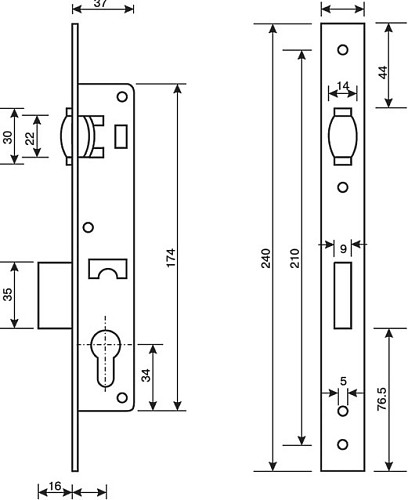 Механизм замка APECS 39-R бочка (BS25мм, 23мм) NI никель - Фото №2
