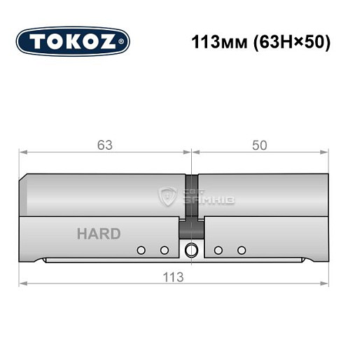 Циліндр TOKOZ Pro400 113 (63H*50) (H - гартована сторона) нікель матовий - Фото №8