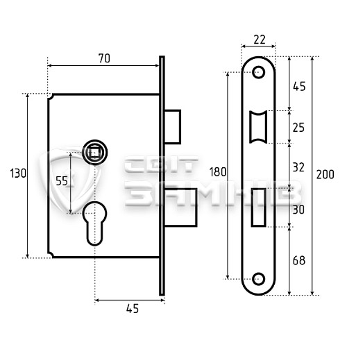 Механізм замка IMPERIAL 968-45 вузький (BS45*55мм) хром полірований - Фото №5