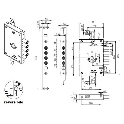 Механизм замка MOIA 754/280DFB (BS63*85мм) стандартный с блокировкой - Фото №5