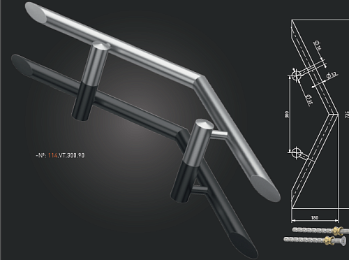 Ручки скоби MEDOS VT 650/500.90 кутові (комплект) нержавіюча сталь - Фото №2