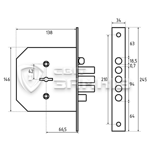 Механізм замка ЕЛЬБОР Rex 3.9 правий (BS66,5*42мм) - Фото №5