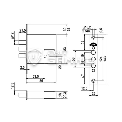 Механізм замка ЕЛЬБОР Кремень 1.04.06 (BS53,5мм) - Фото №6