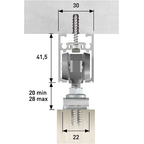 Раздвижная система OMGE Alutech 1499 с демпфером длина 1,9 м на 1 полотно весом до 80 кг - Фото №5