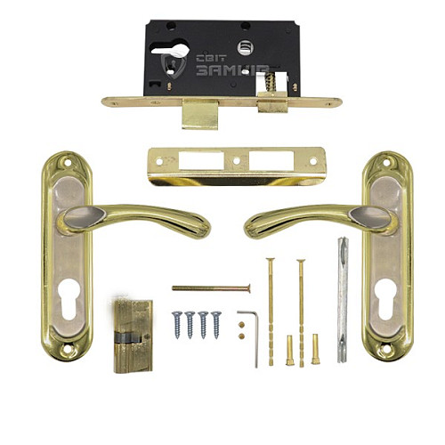 Комплект замка BRUNO (BS45*55мм) матовый никель/золото - Фото №2