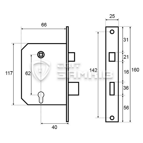 Механізм замка CLASS 9011SR (BS40*61,5мм) AB стара бронза - Фото №2