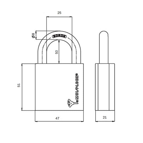 Замок навесной MUL-T-LOCK G47 7x7 длинная дужка (2 ключа) - Фото №7
