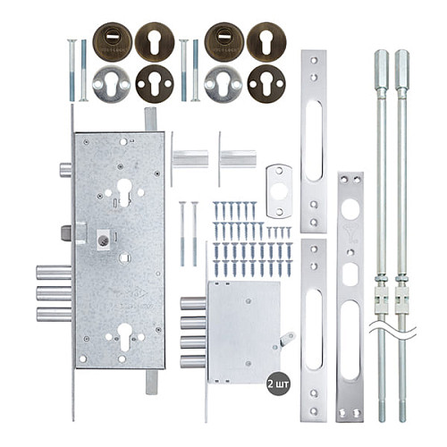 Механизм замка MUL-T-LOCK 415G двухсистемный (BS63*85мм) хром комплект + 2 протектора ант.бронза - Фото №10