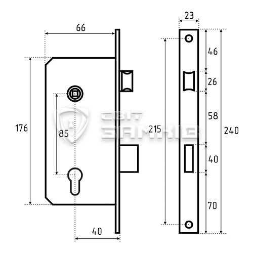 Механізм замка KALE 152-R (BS40*85мм) нікель - Фото №5