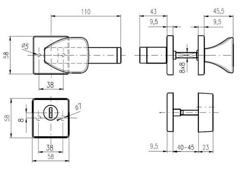 Ручки на розеті з протектором ROSTEX Quadrum фіксована-натискна нержавіюча сталь матова титан PVD - Фото №7