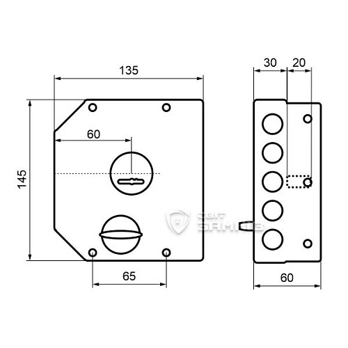 Замок накладний ГАРДІАН 20.05 (BS64мм) горизонтальна свердловина 5 ключів правий (н) - Фото №7
