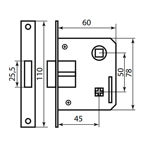 Комплект замка IMPERIAL BKP04-H39 (BS45*50мм) WC SN/CP сатин/хром - Фото №2