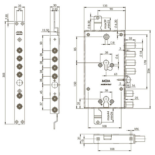 Механизм замка MOIA 7654/280DFB/S2 (BS63*85мм) двосистемный с блокировкой - Фото №5