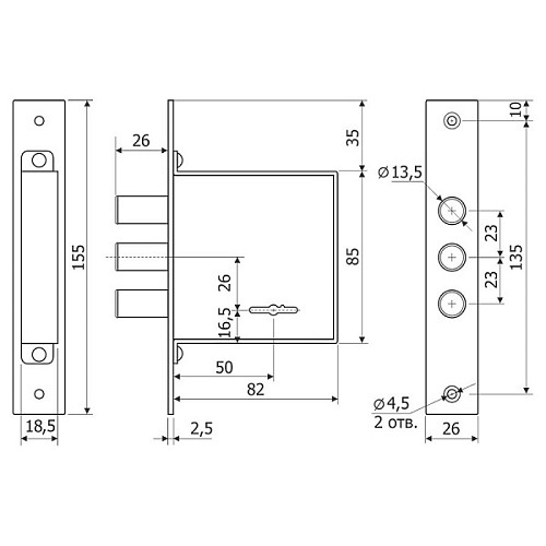 Механізм замка ГАРДІАН 10.01 (BS52,5мм) довгий ключ (н) - Фото №4