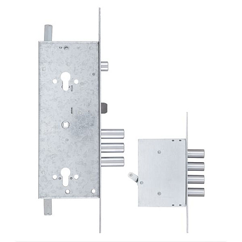 Механизм замка MUL-T-LOCK 415G двухсистемный (BS63 * 85мм) хром комплект + 2 протектора никель сатин - Фото №4