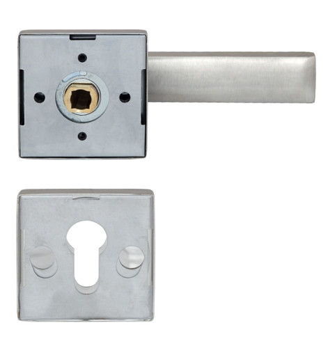 Ручки на розеті з протектором ROSTEX Quadrum нержавіюча сталь матова - Фото №3