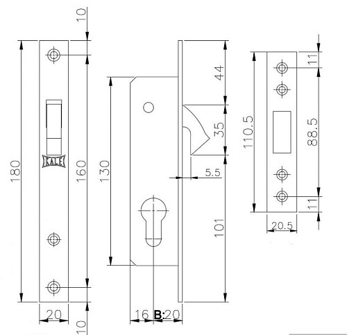 Механізм замка для розсувної системи KALE 201 (BS20мм) нікель - Фото №2