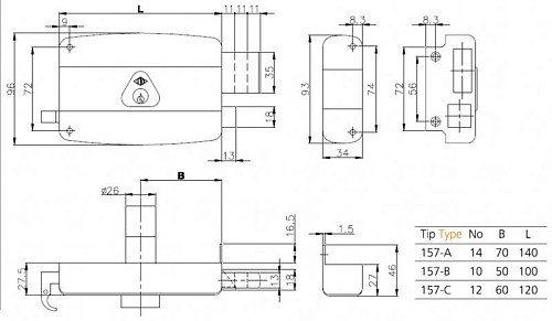 Замок накладний KALE 157 A (BS70мм) - Фото №2