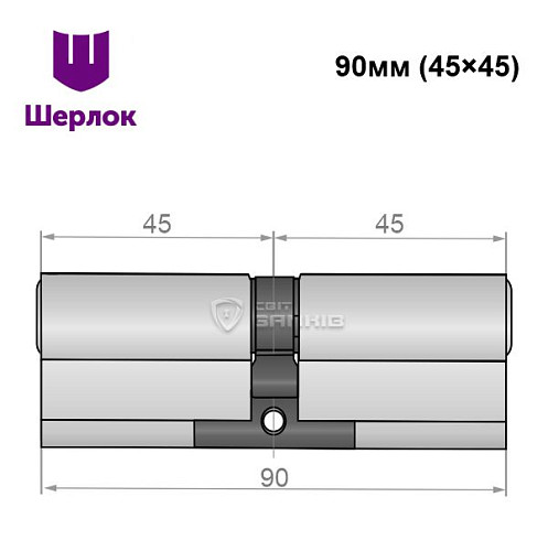 Циліндр SHERLOCK HK 90 (45*45) нікель сатин - Фото №5