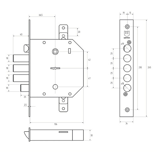 Механізм замка SHERLOCK 06.42 лівий (BS66,5*42мм) 5 ключів - Фото №5