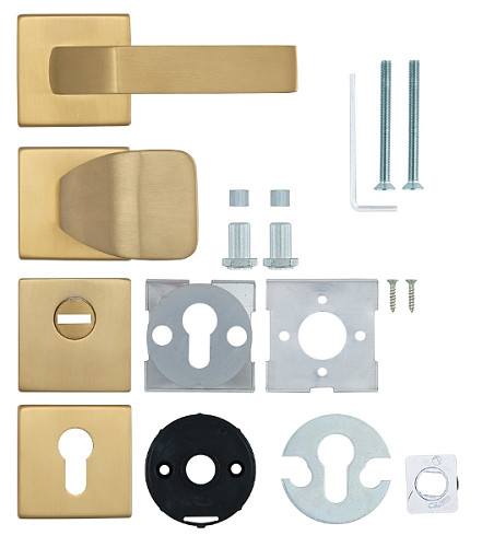 Ручки на розеті з протектором ROSTEX Quadrum фіксована-натискна нержавіюча сталь матова титан PVD - Фото №6