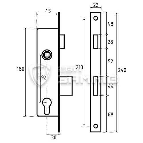 Механізм замка Euro-Elzett заскочка (BS30*92мм, 22мм) нерж.сталь матова - Фото №5