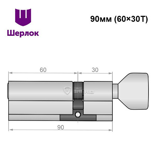 Циліндр SHERLOCK HK 90T (60*30T) нікель сатин - Фото №6