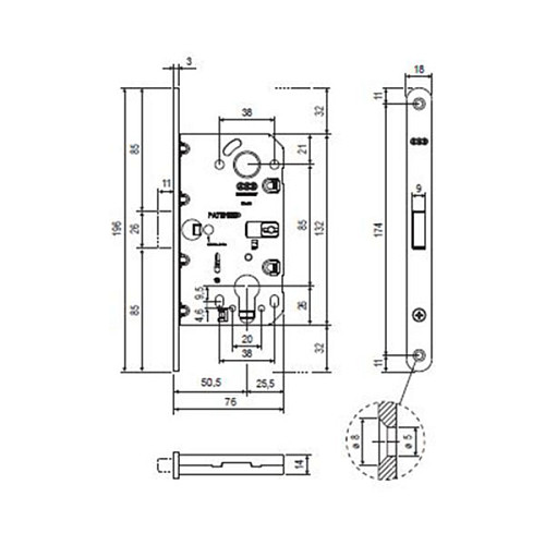 Механізм замка AGB Mediana Polaris Wave PZ магніт (BS50,5мм) хром матовий - Фото №3