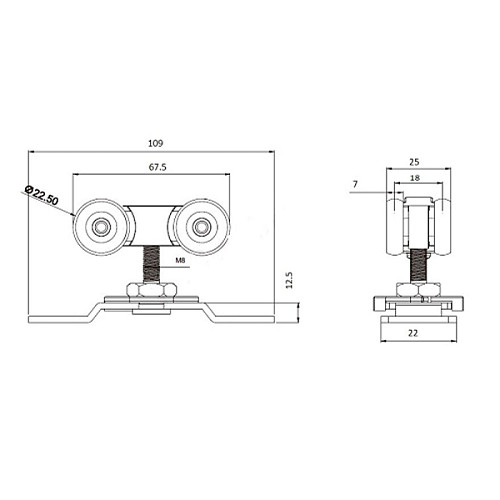 Комплект роликів для розсувної системи KEDR ESW033 100 кг - Фото №3