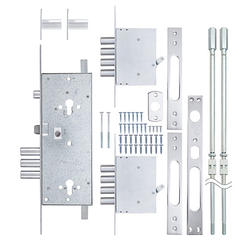 Механизм замка MUL-T-LOCK 415G двухсистемный (BS63 * 85мм) хром полированный комплект - Фото №8
