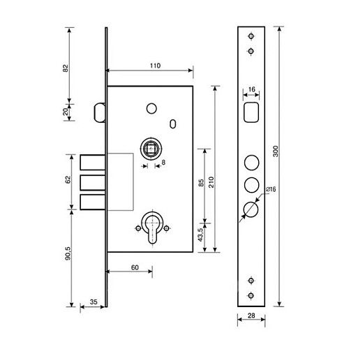 Механизм замка APECS T-52 (BS60*85мм) NI никель - Фото №3