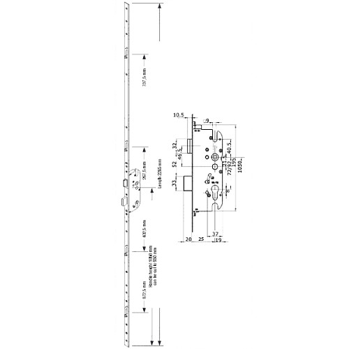 Механізм замка GU Europa R4 заскочка 25*92 мм рейка 2285 мм - Фото №4