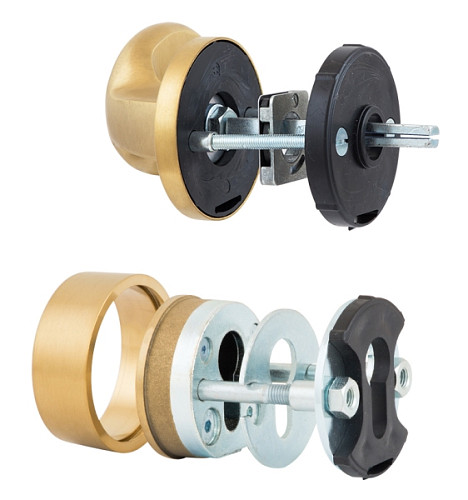 Ручки на розеті з протектором ROSTEX Rotondum фіксована-натискна нержавіюча сталь матова титан PVD - Фото №4