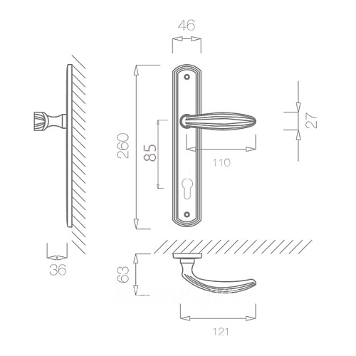 Ручки на планці TUPAI Sofia 1911-85 античне золото - Фото №2