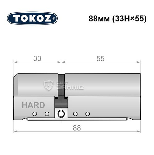 Циліндр TOKOZ Pro400 88 (33H*55) (H - гартована сторона) нікель матовий - Фото №8