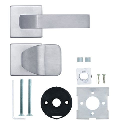 Ручки на розетте ROSTEX Quadrum H58 фиксированная-нажимная нержавеющая сталь матовая - Фото №5