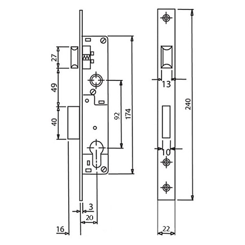 Механізм замка SANTOS 726 (BS20*92мм, 22мм) матовий хром - Фото №7