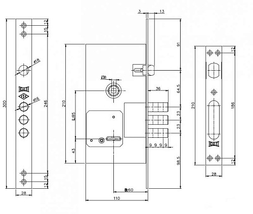 Механізм замка KALE 252 RL (BS60*85мм) хром - Фото №5