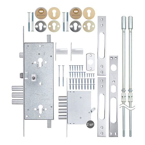 Механизм замка MUL-T-LOCK 415G двухсистемный (BS63 * 85мм) хром комплект + 2 протектора полир. латунь - Фото №10